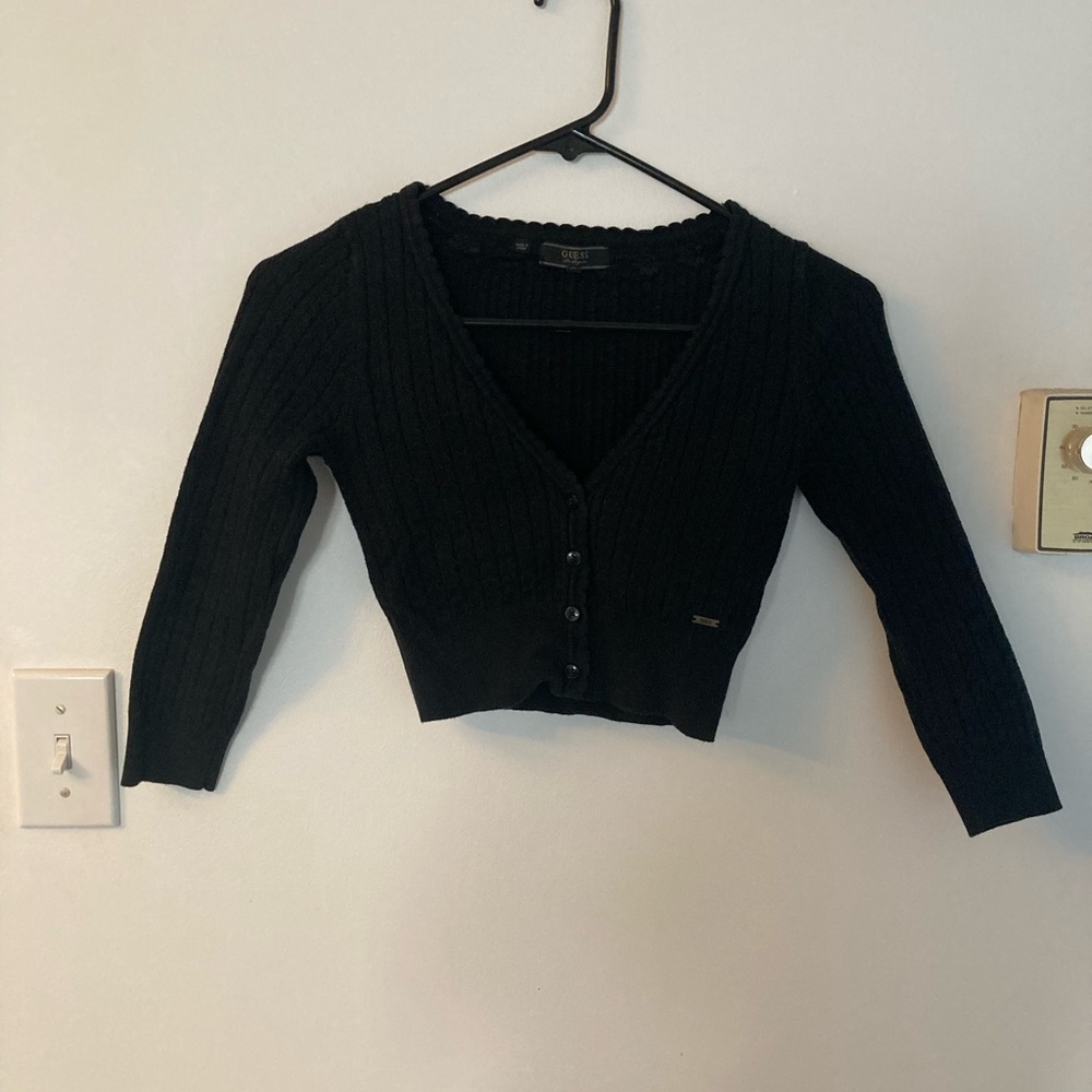 Guess Black Ribbed Knit Cardigan